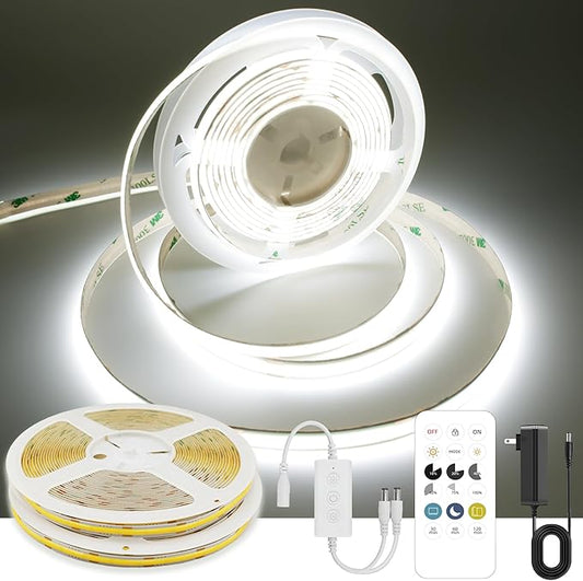AXMOTUT 65.6ft White COB LED Strip Light, High Bright LED Strips with 320LEDs, RF Remote and UL Power Supply, 6000K Dimmable LED Lights for Bedroom, Kitchen, DIY Home Decoration, 2 Rolls of 32.8ft