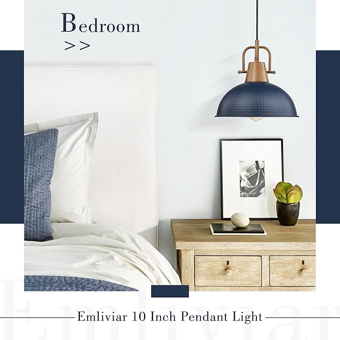 Emliviar 3 Pack Dome Chandeliers, Vintage Blue Pendant Lights with Wood Grain Part, GE269MIL-3 BL+WD