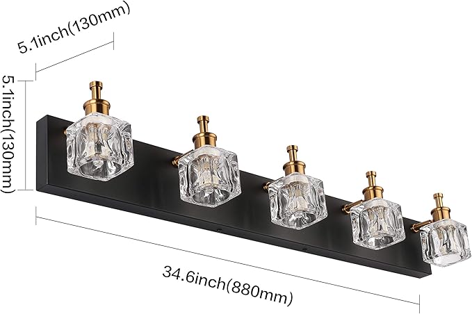 PRESDE Black Bath Vanity Light Fixtures for Bathroom Lighting Modern Glass Shade Matte Black Wall Sconce