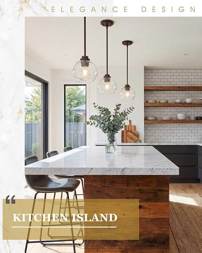 Pendant Lights Kitchen Island, 7" Oil Rubbed Bronze Hanging Lights Fixtures with Clear Glass Globe Shade, Modern Kitchen Island Lighting for Bathroom, AD-22280-1P-ORB