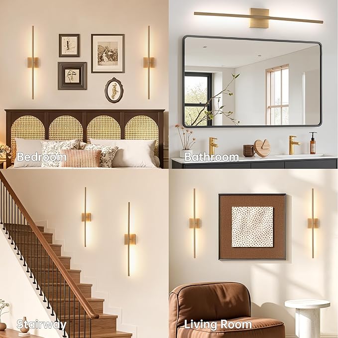 Shenmoyl Battery Operated Wall Sconce Set of 2, 10400mAh Rechargeable Wall Sconces, 3000K-6000K Dimmable, 350°Rotate, Indoor Wall Lights for Bedroom Living Room, Original Wood, 31.5 Inch