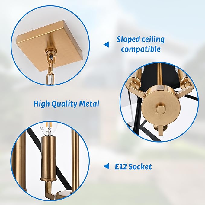 15.7'' Outdoor Pendant Light Black Brass, Exterior Ceiling Hanging Lantern Porch Light with Clear Glass, Outdoor Hanging Lantern Lighting Exterior Pendant Lighting Fixture for Porch, Gazebo