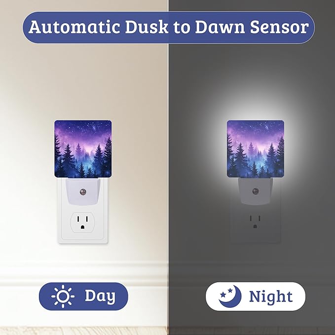 Mystical Forest Night Light,Starry Sky Nightlight Lamp with Dusk to Dawn Sensor for Home Indoor Stairway Kitchen Corridor, Decorative Night Lights Plug Into Wall for Boys Girls Women Men Room Gifts
