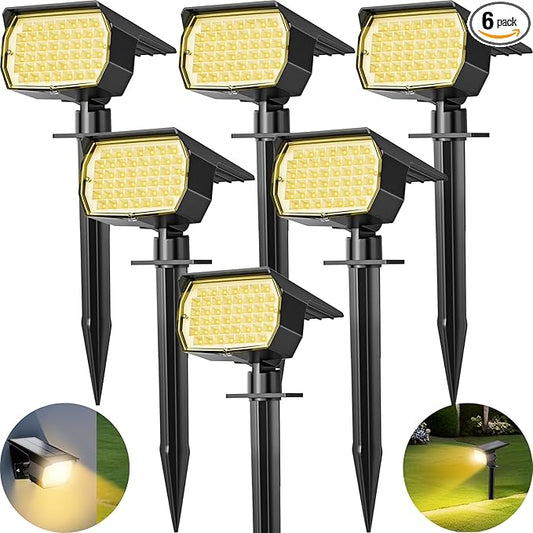 Tadyreal Solar Spot Lights Outdoor 6 Pack, [46 LED/3 Modes] Solar Landscape Spotlights Waterproof, 2-in-1 Auto On/Off Solar Powered Lights for Outside Yard Garden Wall Pathway(Warm White)