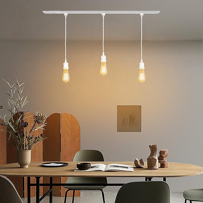 Kiven H-Type Wire Track LightPendants, 11.8 Inch Cord Length White Weave Rope, Restaurant DecorativePendant Light Industrial Pendant Lamp 3 Pack,Bulb Not Included（White）