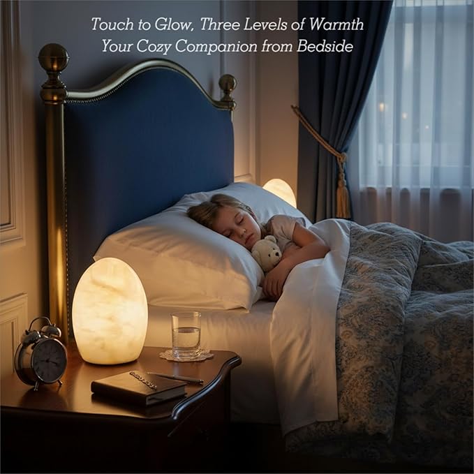 Marble Jade Touch Table Lamp Easter Egg Desk Bedside Cordless Lamps for Living Room Night Stands USB-C 3-Level Brightness, LED Night Light for Office Patio Camping Restaurant Home (Peach Jade)