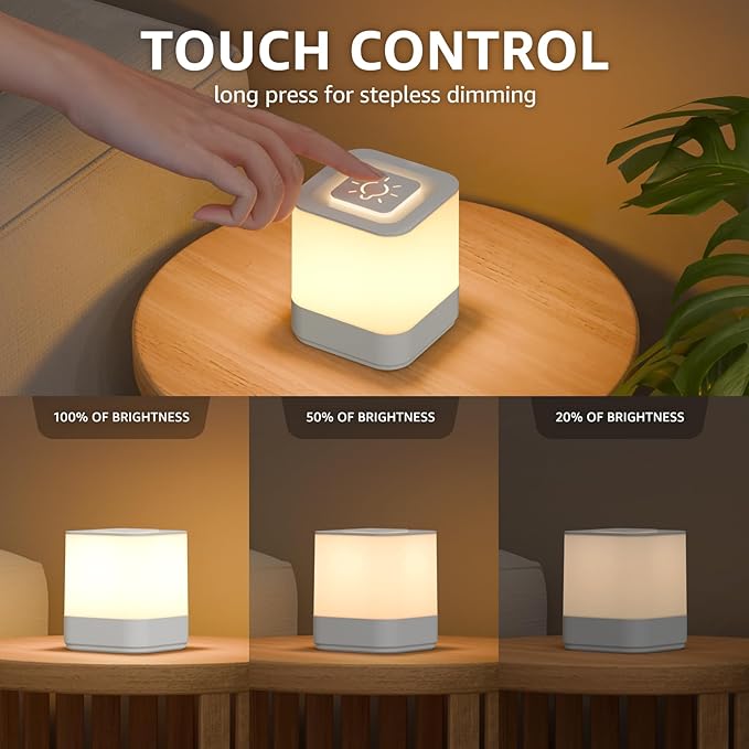 uuffoo 2 Pack Rechargeable Night Light Lamp 3 Color Touch Dimmable LED Portable Table Lamp Battery Operated, USB Changing, Small Cordless Lamp for Bedside Bedroom Travel