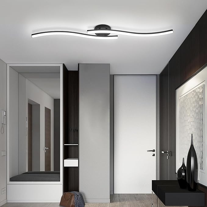39.37Inch Linear Ceiling Light 6000K Black Modern Ceiling Light Fixture 28W Long Flush Mount Ceiling Lamp for Hallway, Kitchen, Bedroom, Dining Room