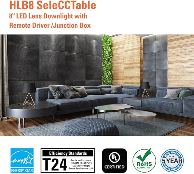 HALO HLB Recessed Lighting 8 Inch LED Ceiling Light, Thin Canless, Dimmable w/Selectable Color Temperatures