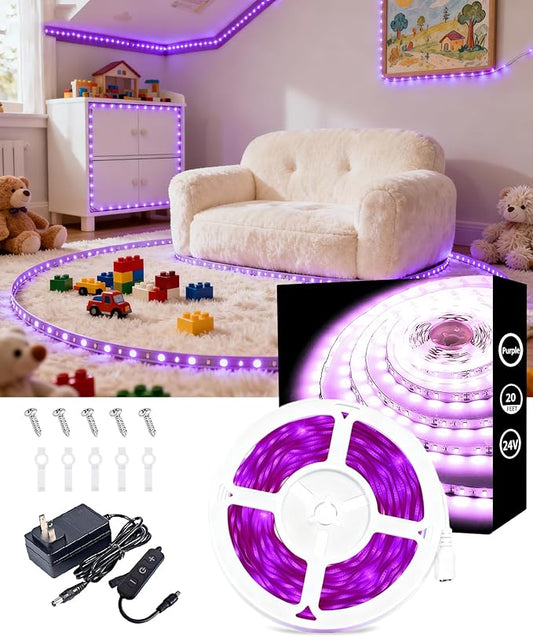 Purple Led Lights Strip for Bedroom Indoor Rope Lights Black Pagage Led Light Strip Kit Easy DIY Cuttable Tape Lights for Room Bathroom Living Room Kitchen Ceiling Wall Vanity Mirror Decor