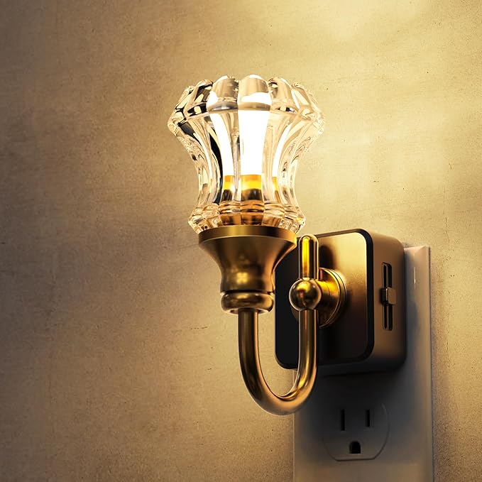 L LOHAS LED Night Lights Plug into Wall, 3000K Soft White LED, Floral Night Lights with Dusk to Dawn Sensor, 0-100lm Adjustable Brightness, for Hallway Bedroom Stairway