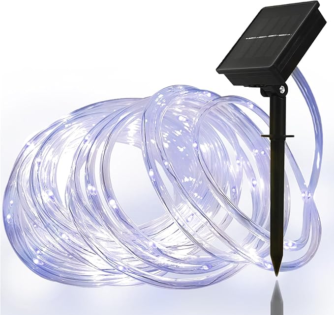 Honche Solar Rope Light 33FT 100LED IP65 Waterproof Outdoor LED Copper Fairy String Tube Lights for Party Gazebo Garden Patio Stair Balcony Fence Tree Daily Christmas Decoration (Solar-Cold White)