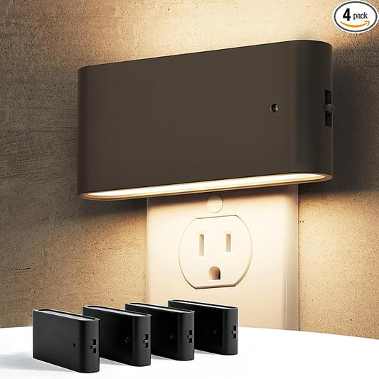 L LOHAS LED Night Light, [4 Pack] Dimmable Modern LED Night Lights Plug into Wall,Dusk to Dawn Sensor Night Lights for Kid, 0-100LM 3000K Soft White Nightlight for Hallway Bedroom Stairway