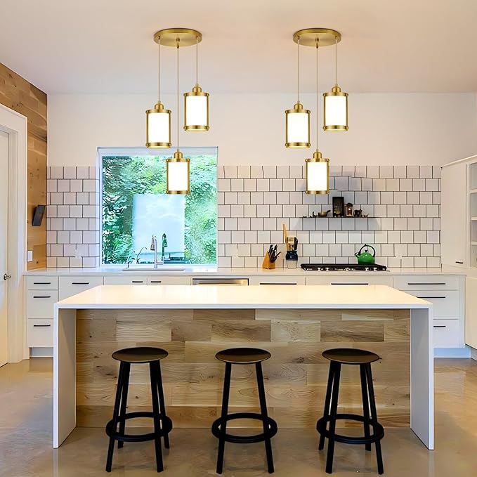 3-Light Pendant Lighting, Brushed Gold Dining Room Chandelier Light Fixture Over Table with Milk Glass, Modern Cluster Hanging Lights for Kitchen Island Sink, OS-3014-3BGW