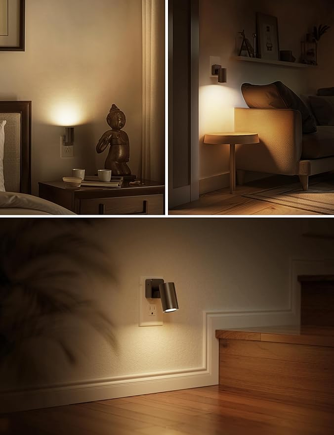 L LOHAS LED Night Lights Plug into Wall, [2-Pack] Rotatable Night Light with Dusk to Dawn Sensor, 0-100 LM Brightness Adjustable,Soft White 3000K Spot Light Nightlight for Bathroom Hallway Stairs