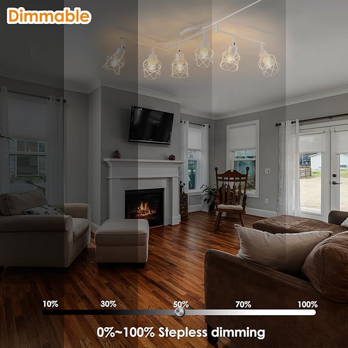 Dimmable 6 Light Plug in Ceiling Light,White Plug in Track Lighting Kit with 16.5' Cord,Flexibly Rotatable Light Head,Modern Industrial Farmhouse Style(Bulbs Not Included)
