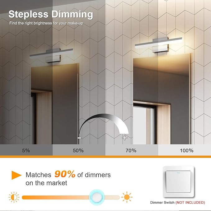 LED Modern Bathroom Light Fixtures 12W Brushed Nickel Vanity Lights Bar 5CCT Dimmable ixture Over Mirror Vanity Light for Bathroom Lighting 15.7 inch ETL Certificated