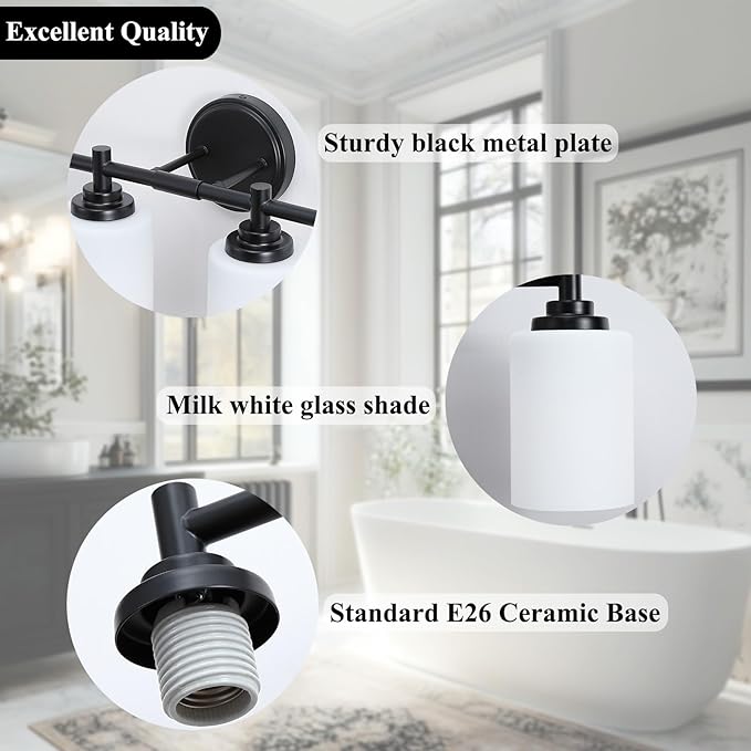 4-Light Bathroom Light Fixtures,Matte Black Bathroom Vanity Light Over Mirror with Cream White Glass Shade,Modern Farmhouse Wall Sconces Lighting for Bedroom Cabinet Kitchen Living Room