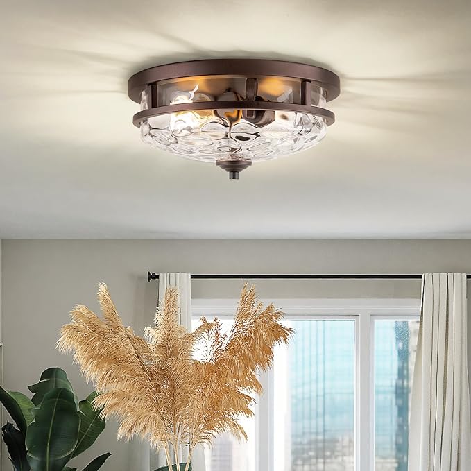 Flush Mount Ceiling Lights, 2-Light Farmhouse Close to Ceiling Light, Industrial Ceiling Lighting Fixture for Kitchen Hallway Bedroom Living Room Stairways Porch (Oil Rubbed Bronze)