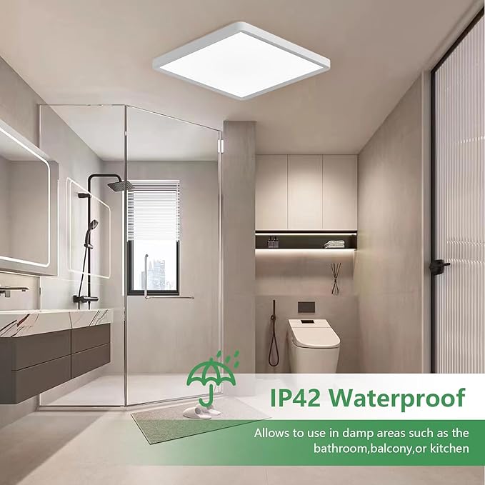 20 Inch Large LED Flush Mount Ceiling Light, 45W, 4500LM, Non-dimmable, 3000K/4000K/6000K CCT Selectable, White Square Flat Panel Light, Low Profile, Fits Hallway, Kitchen, Bedroom, Laundry Room
