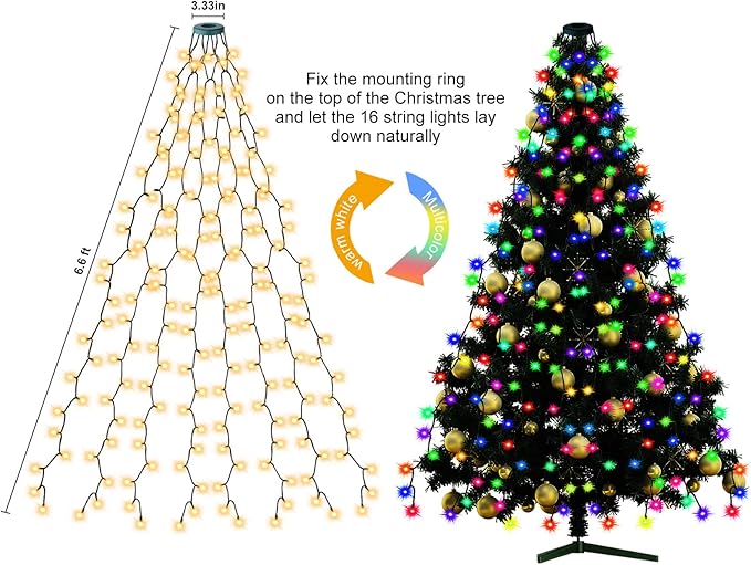 400 LEDs Christmas Tree Lights,LED Christmas Lights with 17 Light Modes ,Timer& Memory Function,Remote & APP Control,16 Strands 6.6FT String Light for Wedding,Home Party,Xmas Tree Decor,Multicolor