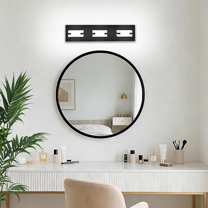 LED Bathroom Light Fixtures, 3-Light Modern Vanity Lights with Milky White Frosted Acrylic Shades, Matte Black Bathroom Lighting Fixtures Over Mirror, ETL Listed, 20W 5CCT Adjustable