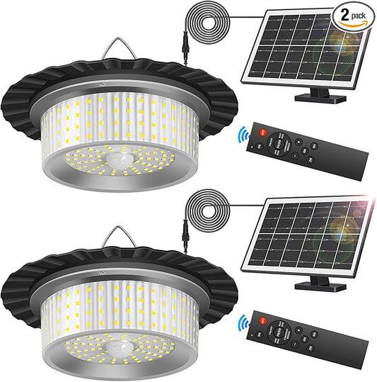 Solar Shed Light Outdoor Indoor, Upgrade 244 LED 360° Lighting Motion Sensor Pendant Light, Waterproof Solar Lights with Remote Control, Timer, 5 Modes for Shed Gazebo Garage Barn (2)