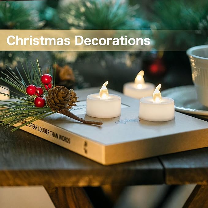 LANKER 24 Pack LED Tea Lights Candles, Warm White Flickering Flameless Tealights, Long Lasting Battery Operated Fake Candles, Decoration for Halloween (Warm White - 24pcs)
