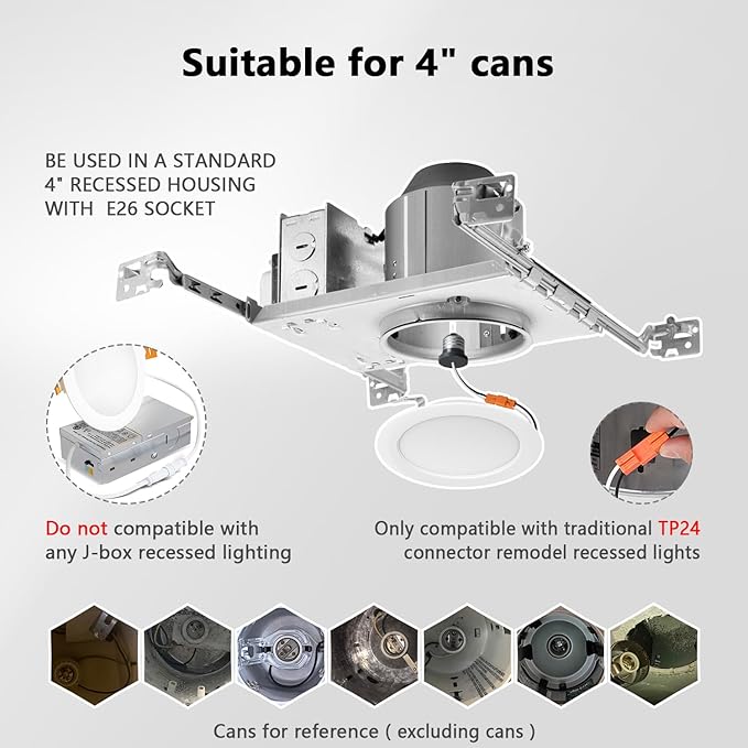 LVWIT 4 Inch LED Recessed Lights, LED Can Lights, Color Selectable 2700/3000/4000/5000/6000K 5CCT, 7W 700LM, Dimmable Recessed Lighting with E26 Conversion Kit, Retrofit Recessed Light, 12 Pack