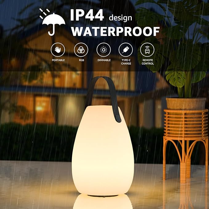 uuffoo Rechargeable Portable Table Lamp, Cordless RGB Lantern with Remote, Decorative LED Night Light, IP44 Waterproof Indoor Outdoor Lamp for Bedroom Patio Garden Wedding Party