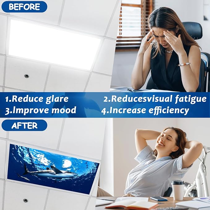 8 Pcs Fluorescent Light Covers with 80 Magnets Decorative for Classroom Ceiling Light 4 x 2 Feet Magnetic Light Covers Filter Easy Install for Office Hospitals & Home Drop Ceiling Supplies (Shark)