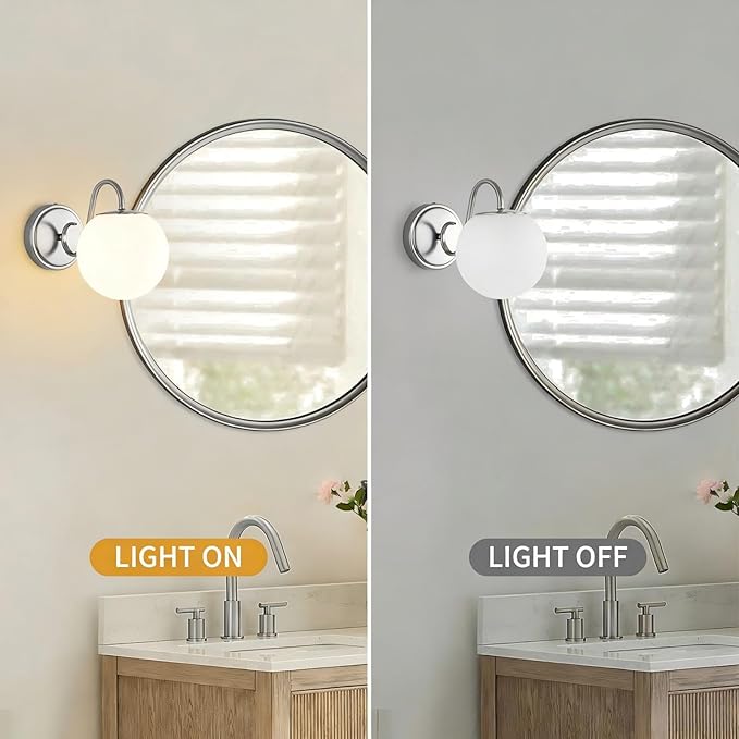2-Pack Wall Sconce for Bathroom, Vintage Brushed Nickel Vanity Lights, Wall Mount Light Fixtures With Milk Glass Globe Shade, Indoor Wall Lights Fixture for Bedroom Living Room Mirror Hallway(G9 Incl)