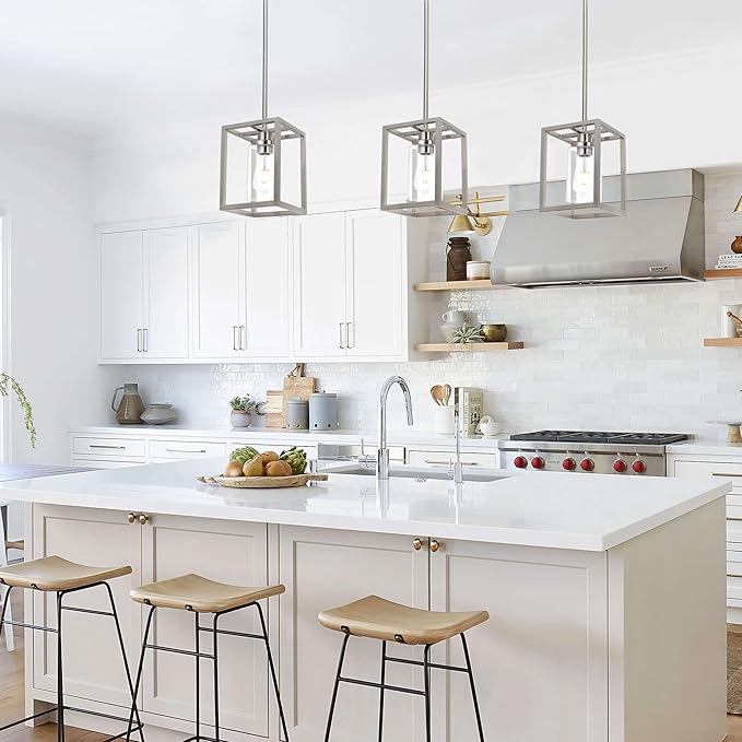 MELUCEE Pendant Light Fixtures Ceiling Hanging for Kitchen Island Dining Room Entryway, 1-Light Small Chandeliers Brushed Nickel Finish with Clear Glass Shade