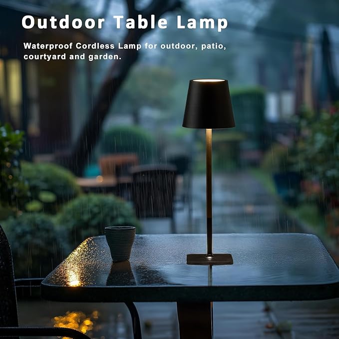 2 Pack Cordless Table Lamps-6000mAh Rechargeable Lamp,Waterproof Outdoor Table Lights for Patio|Shower|Restaurant|Dinner|Kitchen Counter|Dining Table Top Lighting,Mini Small Battery Operated Lamp