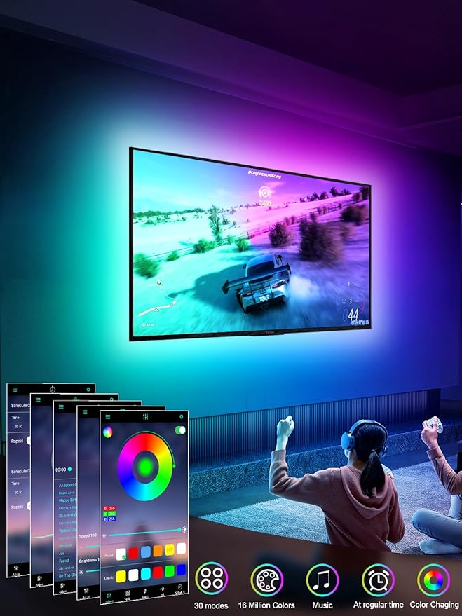 Tyute TV Led Lights, 16.4ft TV Lights Strip for 45-75 Inch with Remote, Music Sync Bluetooth APP Control TV Lights Behind USB Powered for Bedroom