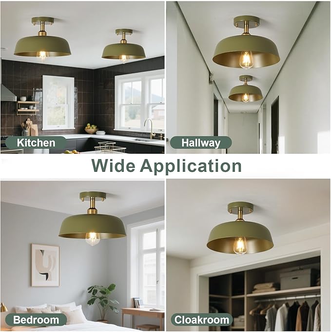 Modern Semi Flush Mount Ceiling Light, 2-Packs Matte Green Hallway Ceiling Light Fixtures,Mid Century Ceiling Lamp for Kitchen Hallway Entryway Bedroom Laundry Room(2 Packs)
