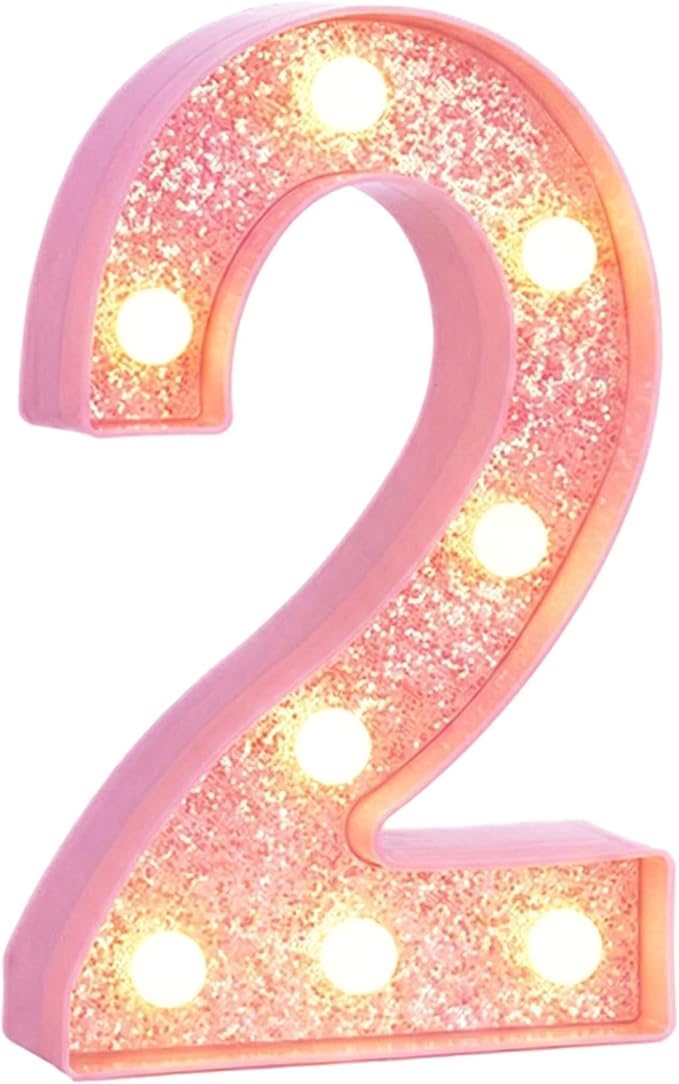 Pink Light Up Marquee Numbers, Glitter LED Number Lights Sign Battery Operated for Girls 2nd Pink Birthday Party Table Decorations, 2026 Graduation Decor, 8 Inch Number 2 with Warm White Lights