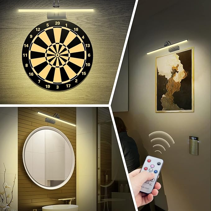 RAIFOOLLY Picture Light, Cordless Picture Lights for Wall, 16 Inch Picture Lights with Timer and Dimmable, 5000mAh Battery Wall Lights for Display Gallery Painting Art Frame Portrait - Black, Metal