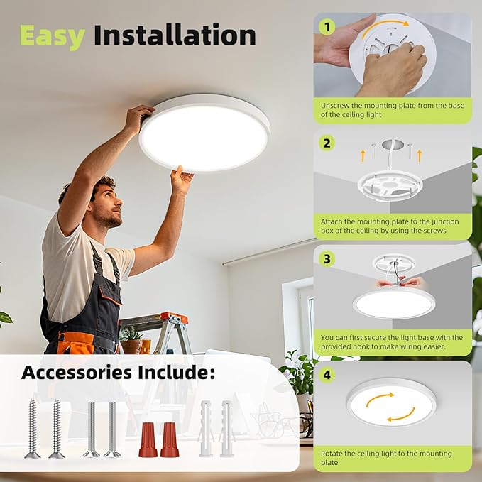 hepside LED Flush Mount Ceiling Light, 15Inch 30W LED Ceiling Lights Fixture,5 Color Temperatures in One,Ultra-Thin Flush Mount Light Fixture for Closet Bathroom Hallway Bedroom Laundry