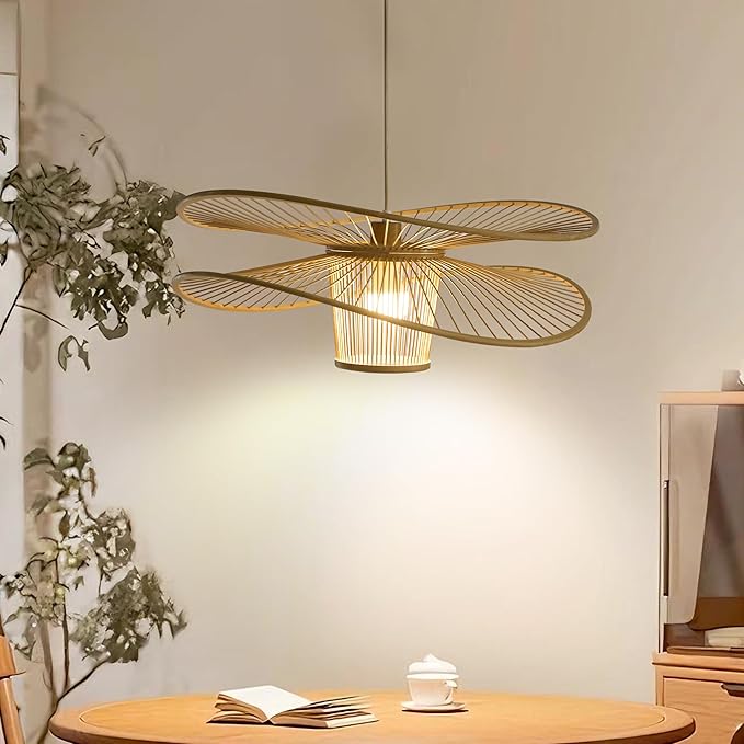 Handmade Bamboo Pendant Light, 3-Tier Boho Woven Chandelier, Modern Ceiling Lamp for Dining Room, Kitchen, Farmhouse Bedroom, E26 Base