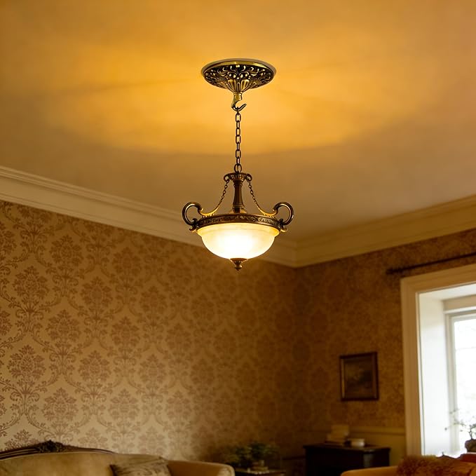 5.51" All Copper Ceiling Canopy Cover Plate, Black & Gold Retro Solid Brass Carved Heavy Duty Chandelier Canopy Fixing Base, Light Canopy Kit, Chandelier Parts with Dual Types Ceiling Hooks for Lights