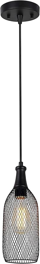 Aspen Creative 61123-11 Adjustable One-Light Hanging Mini Pendant Ceiling Light, Transitional Design in Matte Black Finish, Metal Wire Shade, 5" Wide