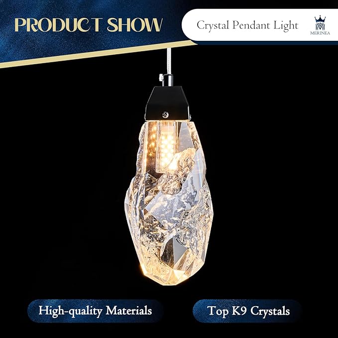 Black Crystal Pendant Light, Modern Mini Hanging Ceiling Light with Prism Crystals, LED Compatible Small Chandelier for Kitchen Island, Bathroom, Bedroom, Bar