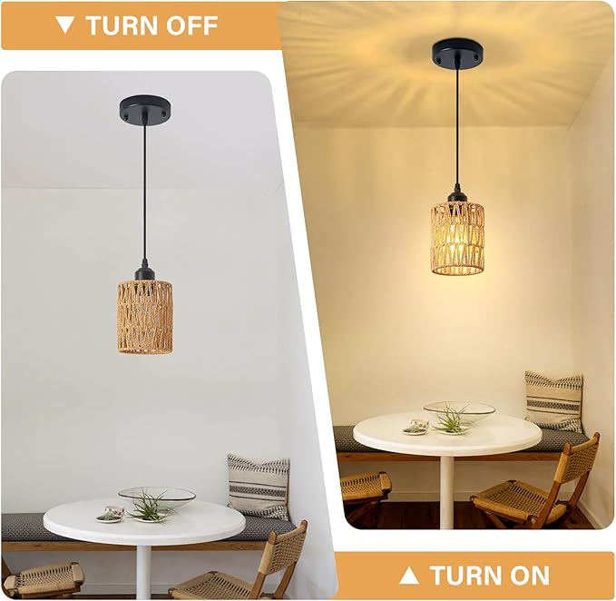 3 Pack Rattan Chandelier Pendant Lights Kitchen Island,Farmhouse Boho Chandeliers Adjustable Height Hanging lamp for Dining Room,Kitchen Ceiling Light Fixtures with Hand Woven Wicker Lampshade