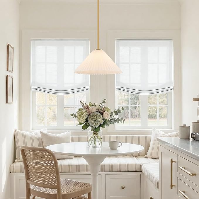 15.7 Inch Modern Pendant Lights, Ribbed Milk Glass 1-Light Single Pendant Lighting Fixtures, White Cone Mid Century Ceiling Hanging Light for Kitchen Island Dining Room Over Sink Table Hall