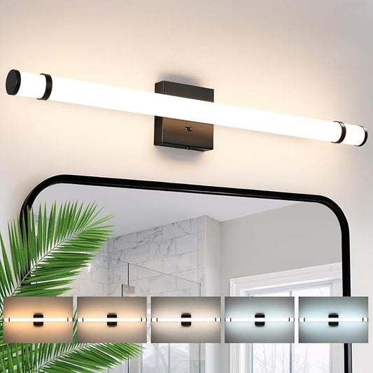 Modern Bathroom Vanity Light 31 Inch Black Bathroom Light Fixtures Over Mirror 19W Dimmable 5CCT LED Vanity Light Bar for Bathroom Mirror Cabinets Bedroom(Built-in Dimmer)