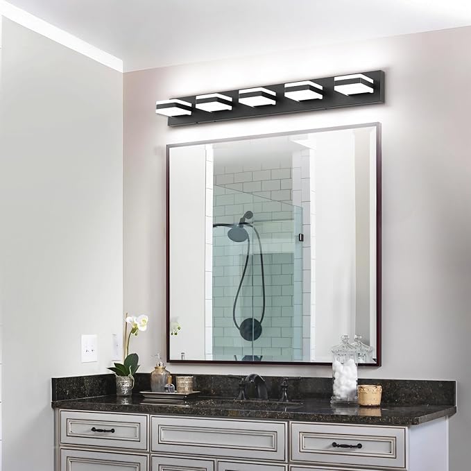 PRESDE 5-Light LED Vanity Light for Bathroom Matte Black Bathroom Light Fixtures Over Mirror Modern Bath Wall Lighting