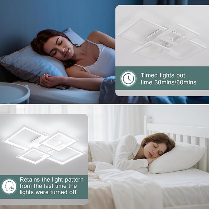 EIDISUNY Modern LED Ceiling Light, Square LED Flush Mount Ceiling Light, Dimmable Kitchen Light Fixtures with Remote&APP, Close to Ceiling Lighting Fixture for Dining Room Kitchen Living Room Bedroom
