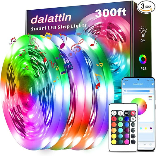 dalattin Led Lights for Bedroom 300ft, Smart Led Strip Lights with App Control Remote, RGB LED Light Strips, 24V Led Strip Lights for Room Decoration Party, Holiday Decor(3 Rolls of 100ft)