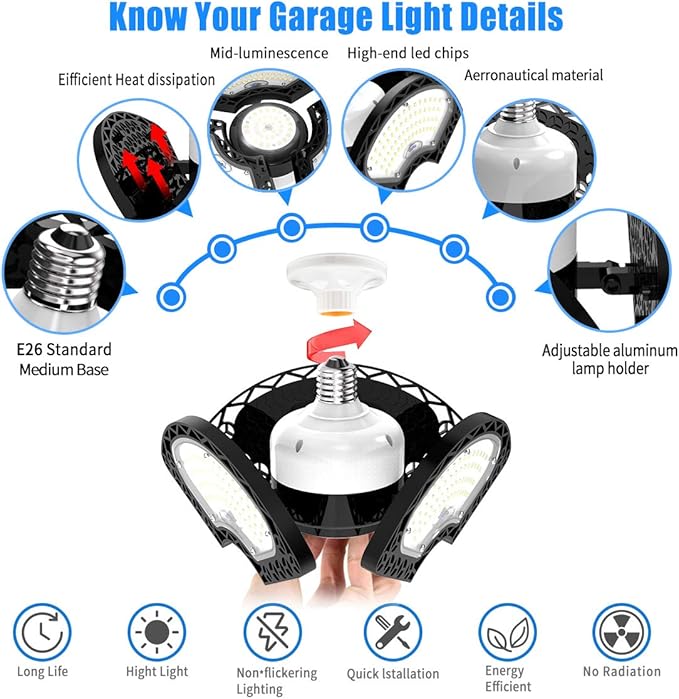 LED Garage Light 120W Deformable LED Ceiling Lights 18000 Lumens Led Shop Lights for Garage.